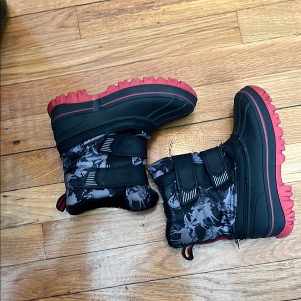 Black and Red Rain and Snow Boots with Rugged Design